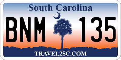 SC license plate BNM135