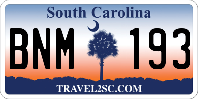 SC license plate BNM193
