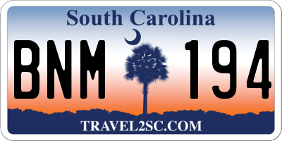 SC license plate BNM194