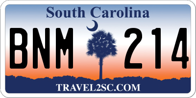 SC license plate BNM214