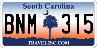 SC license plate BNM315