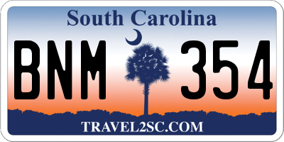 SC license plate BNM354