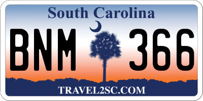 SC license plate BNM366