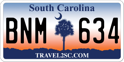 SC license plate BNM634