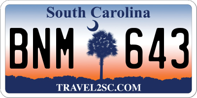 SC license plate BNM643