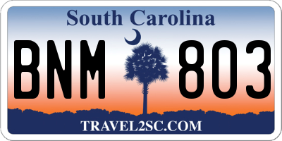 SC license plate BNM803