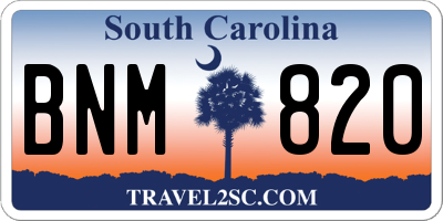 SC license plate BNM820