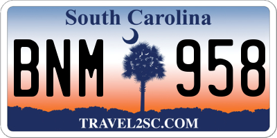 SC license plate BNM958