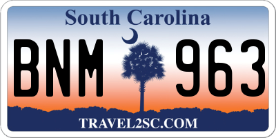SC license plate BNM963