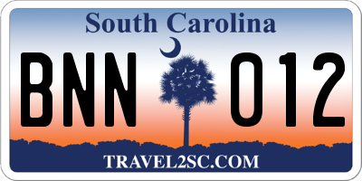 SC license plate BNN012