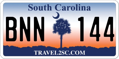 SC license plate BNN144