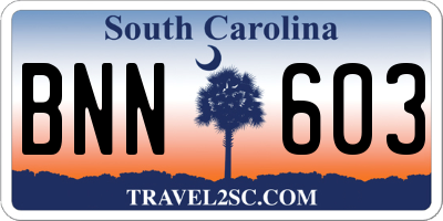 SC license plate BNN603