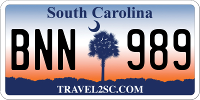 SC license plate BNN989