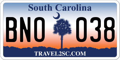 SC license plate BNO038