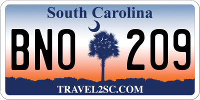 SC license plate BNO209