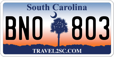 SC license plate BNO803