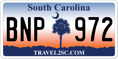 SC license plate BNP972