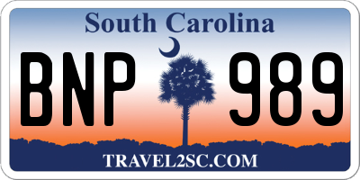 SC license plate BNP989