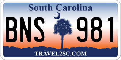 SC license plate BNS981