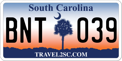 SC license plate BNT039