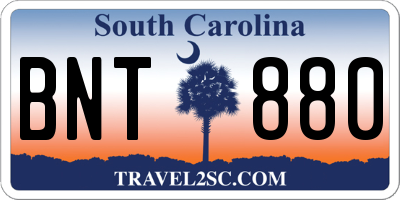 SC license plate BNT880