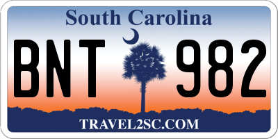 SC license plate BNT982