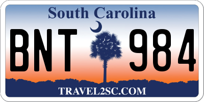 SC license plate BNT984