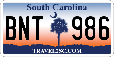 SC license plate BNT986