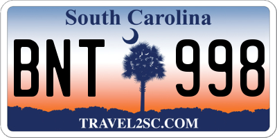 SC license plate BNT998
