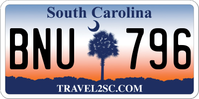 SC license plate BNU796