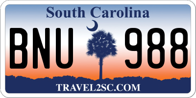 SC license plate BNU988