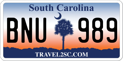 SC license plate BNU989