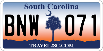 SC license plate BNW071
