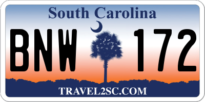 SC license plate BNW172