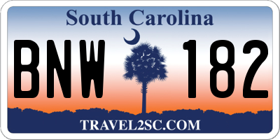 SC license plate BNW182