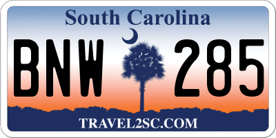 SC license plate BNW285