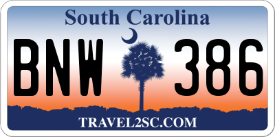 SC license plate BNW386