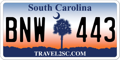 SC license plate BNW443