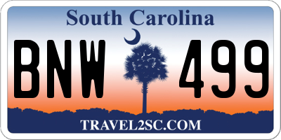 SC license plate BNW499