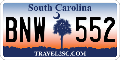 SC license plate BNW552