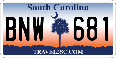 SC license plate BNW681