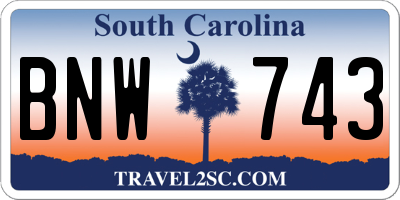 SC license plate BNW743