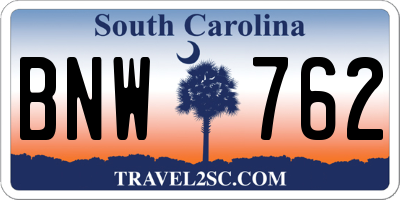 SC license plate BNW762