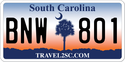 SC license plate BNW801