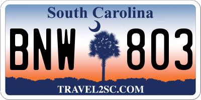 SC license plate BNW803