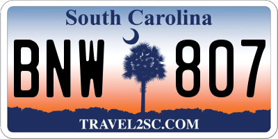 SC license plate BNW807