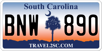 SC license plate BNW890