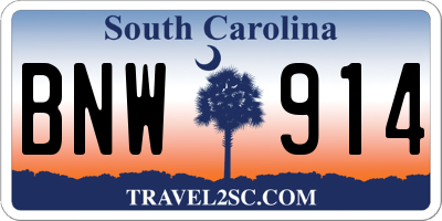 SC license plate BNW914