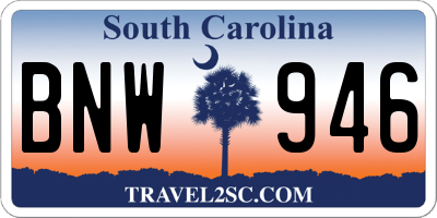 SC license plate BNW946