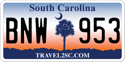 SC license plate BNW953